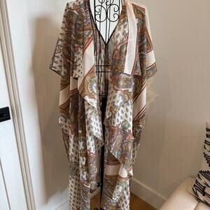 UMGEE Cream Vintage French Paisley Kimono Wrap Duster Cardigan Boho Chic